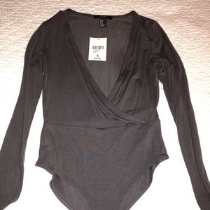 NWT Dark Grey Deep V-Neck Bodysuit